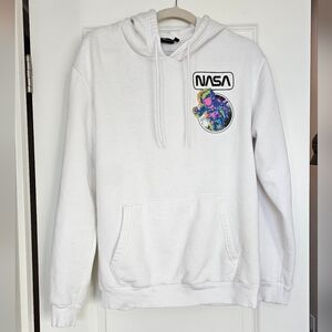 NASA Astronaut Graphic Hoodie White Pullover Sweatshirt Space Print Medium